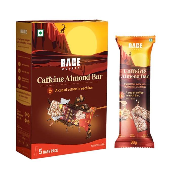 Rage Coffee Caffeine Almond Bars 150g, Pack of 5 (30g each) | Healthy Rage® Snacks with goodness of Almonds | Gluten Free, No Preservatives, Only Natural Ingredients at Rs. 99