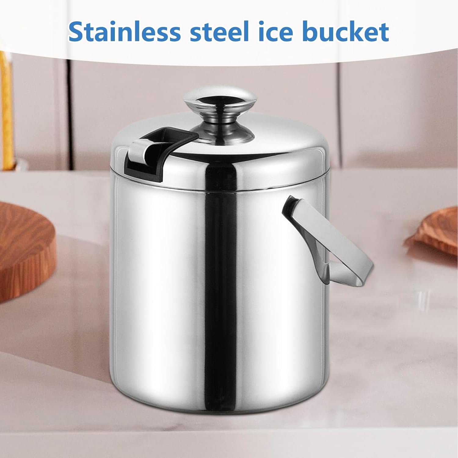 Wine Ice Bucket - Double-Walled Wine Chiller | 1.3L Stainless Steel Insulated Ice Bucket with Tongs Handle and Strainer for Cocktail Champagne Beer Drink Home Garden Party Events
