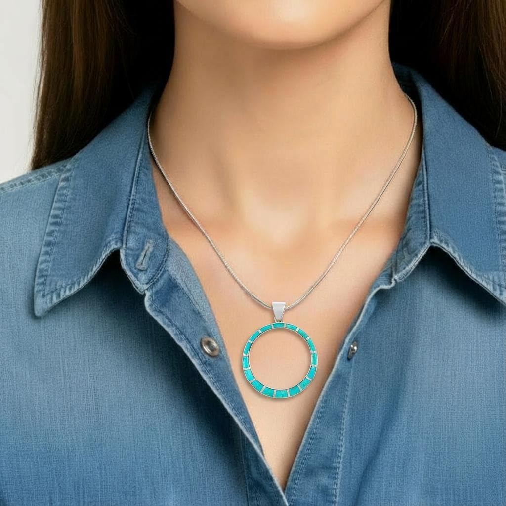 Turquoise Network Gemstone Pendant Necklace in 925 Sterling Silver Genuine Gemstones & Gemstones (24" Length) - Image 2