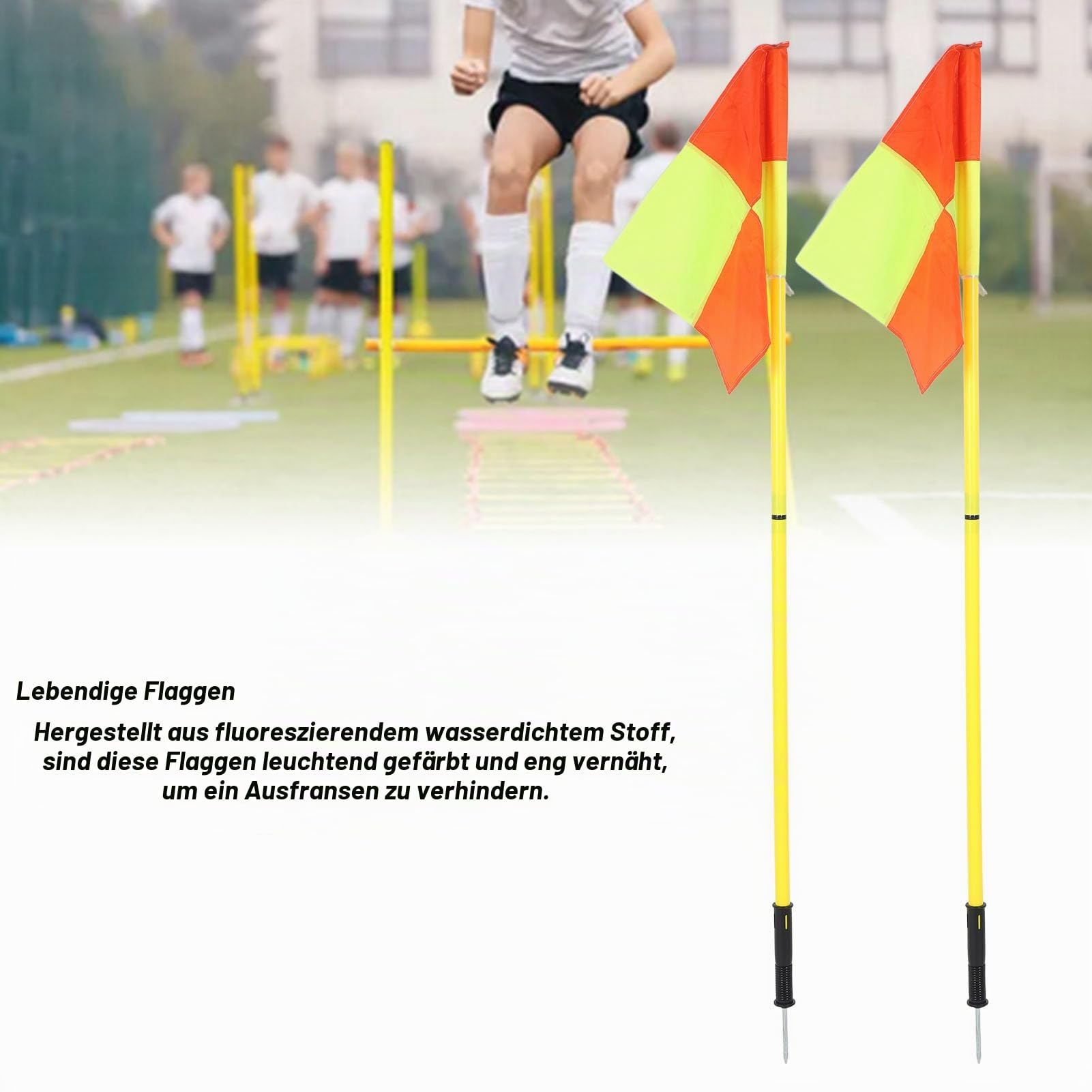 Gernie Fußball-Eckfahnen, 4 Stück Tragbare Agility-Stangen, 4,9 Fuß Große Fußballstangen für Geschwindigkeits- und Beweglichkeitstraining