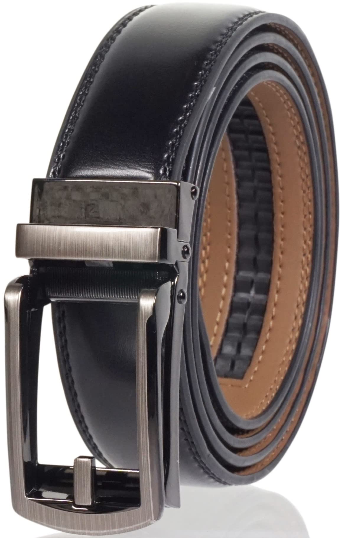 Amazon | [JINSELF] 本革 ベルト メンズ 無段階 穴なし オートロック