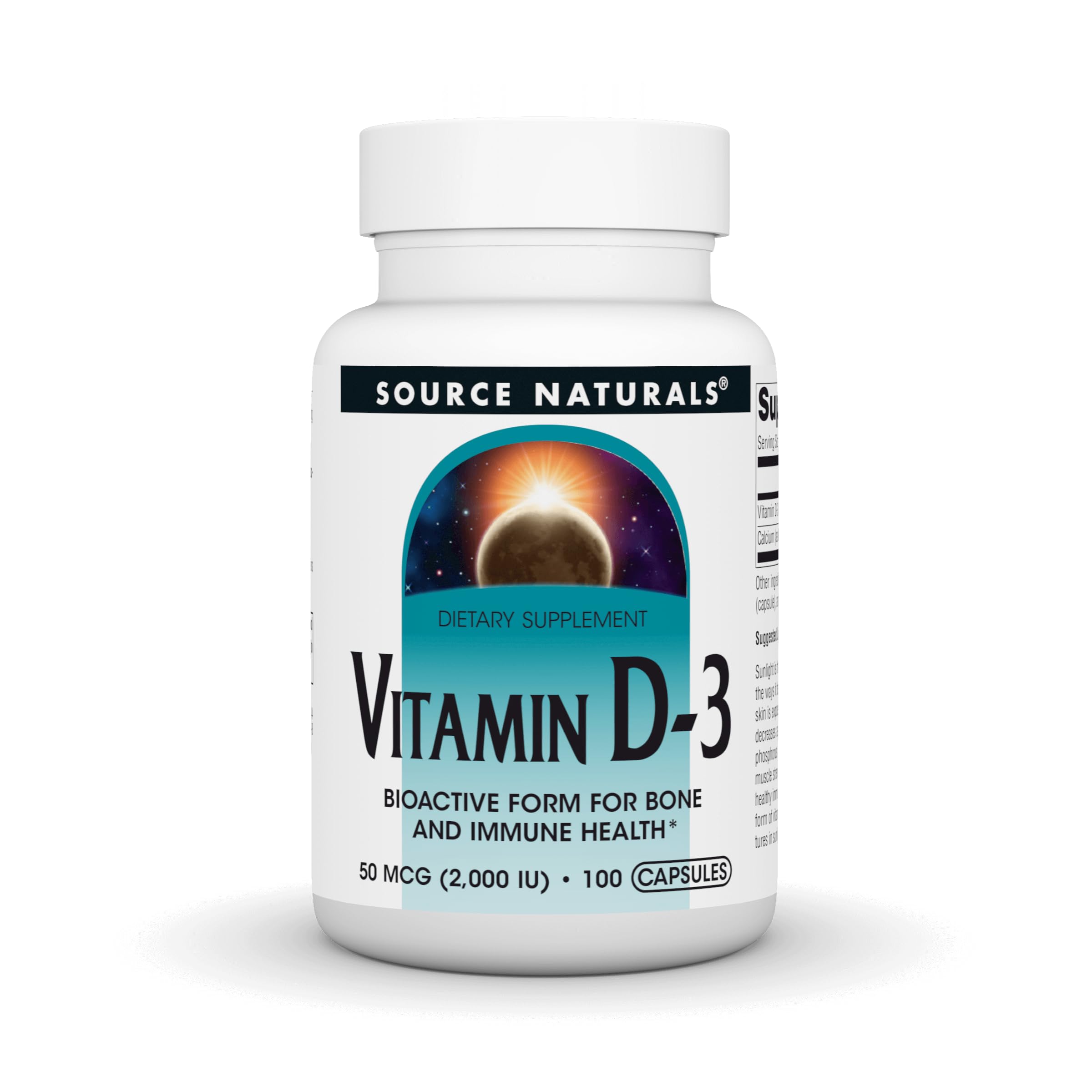 Source Naturals, Vitamin D-3, 50 mcg (2000 IU) - 200 Capsules 100 Count (Pack of 1)