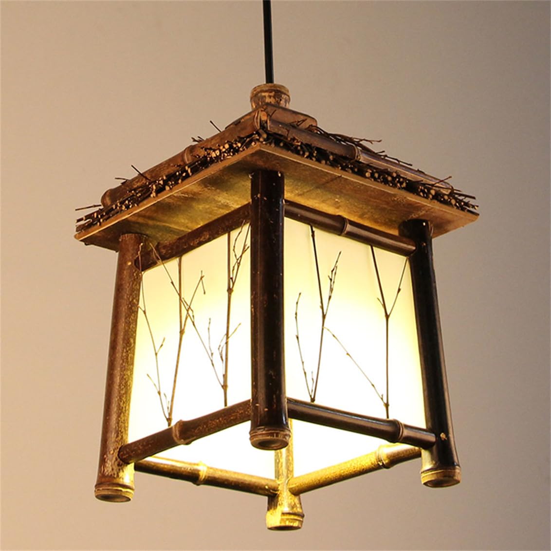 CSSYKV Faux Parchment Rattan Shade Vintage Rustic Decor Chandelier 11.8'', E26 Bulb - Handwoven Lantern Mid-Century Hanging Light Fixtures for Dining Living Room Restaurant Lighting Fixtures
