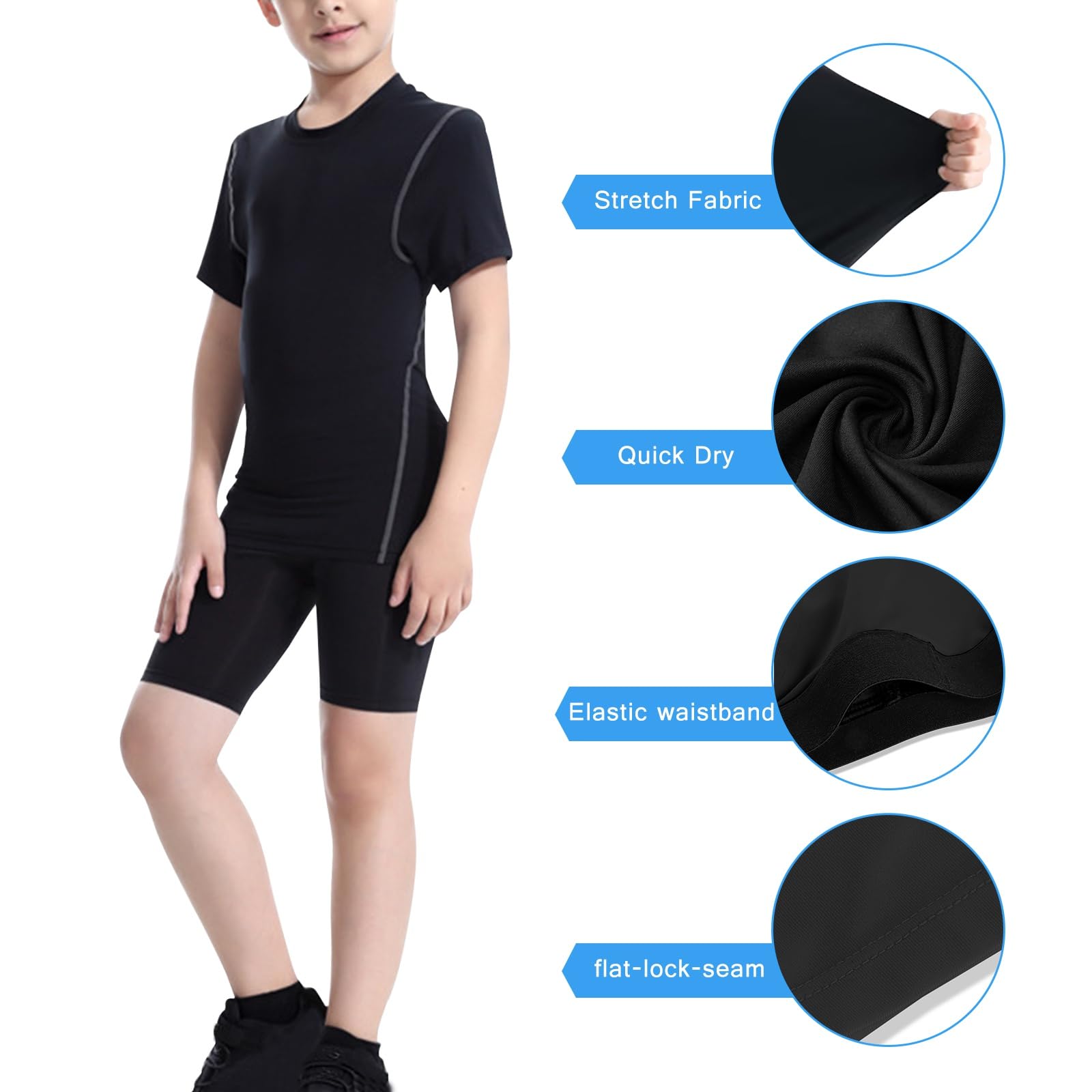 Hotfiary 2 Pack Pantaloncini a Compressione per Ragazzi, Biancheria Intima Atletica da Corsa per Bambini in Spandex, Boxer per Ragazzi Ad Asciugatura Rapida per L'allenamento di Basket 6-14 Anni