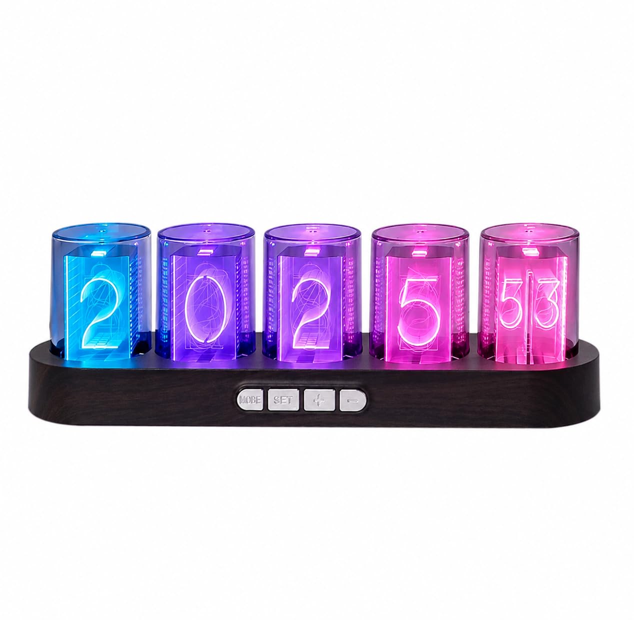 Vollfarbige RGB-Nixie-Röhrenuhr, Nachttischuhr, Umgebungslicht-Dekoration, spezieller digitaler Kalender, Uhren für Wohnzimmer, Schreibtisch, Schlafzimmer, Bar und E-Sportzimmer.