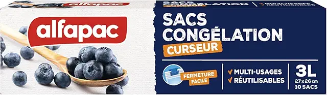 Sacs Congélation Zip Alfapac - 10 x 3L Réutilisables, Fermeture Curseur, Fabriqués en France