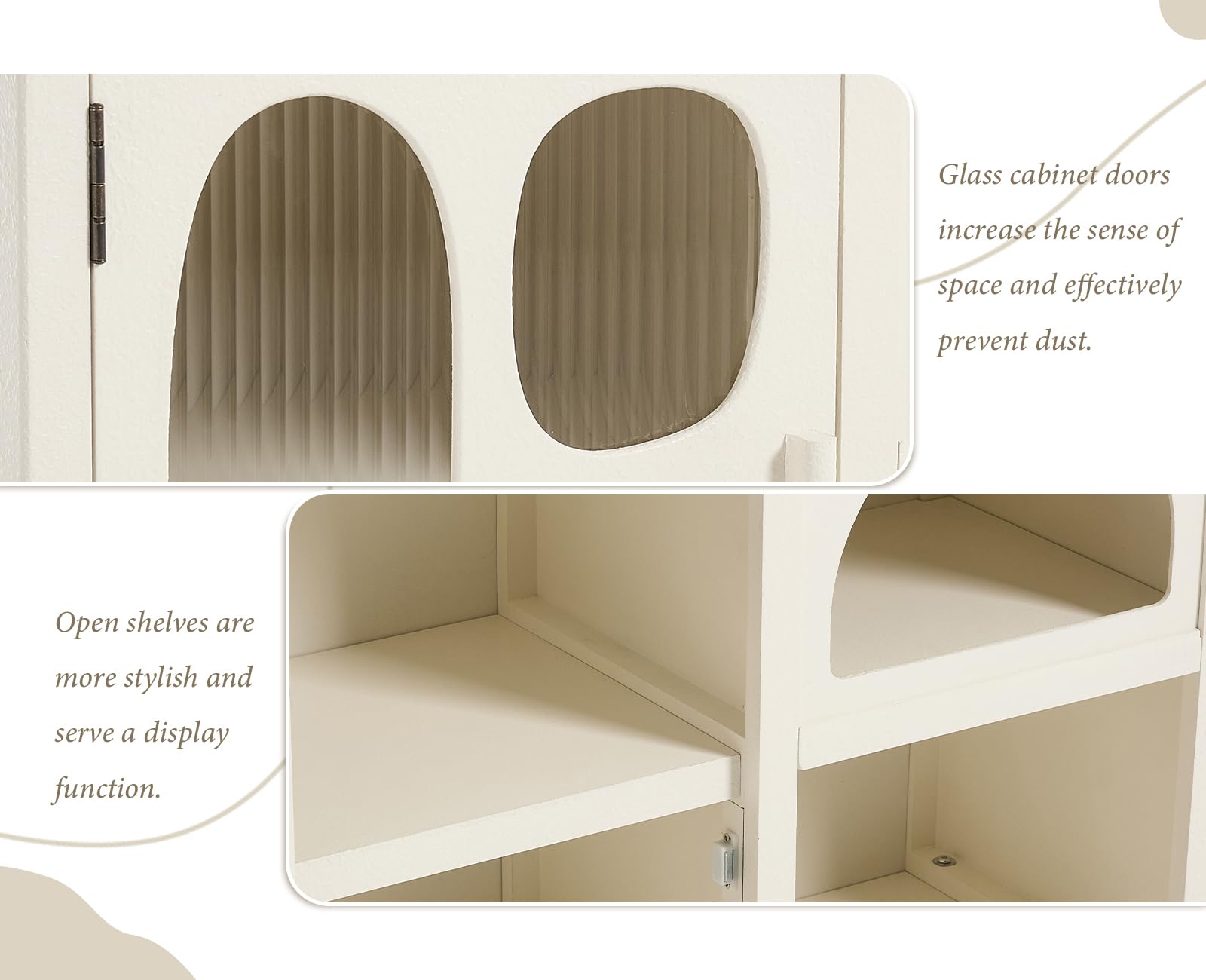 Ya-Home Meuble Bas de Rangement avec Compartiments Buffet Salle à Manger avec Porte en Verre Commode avec Pieds en Bois Massif, Blanc