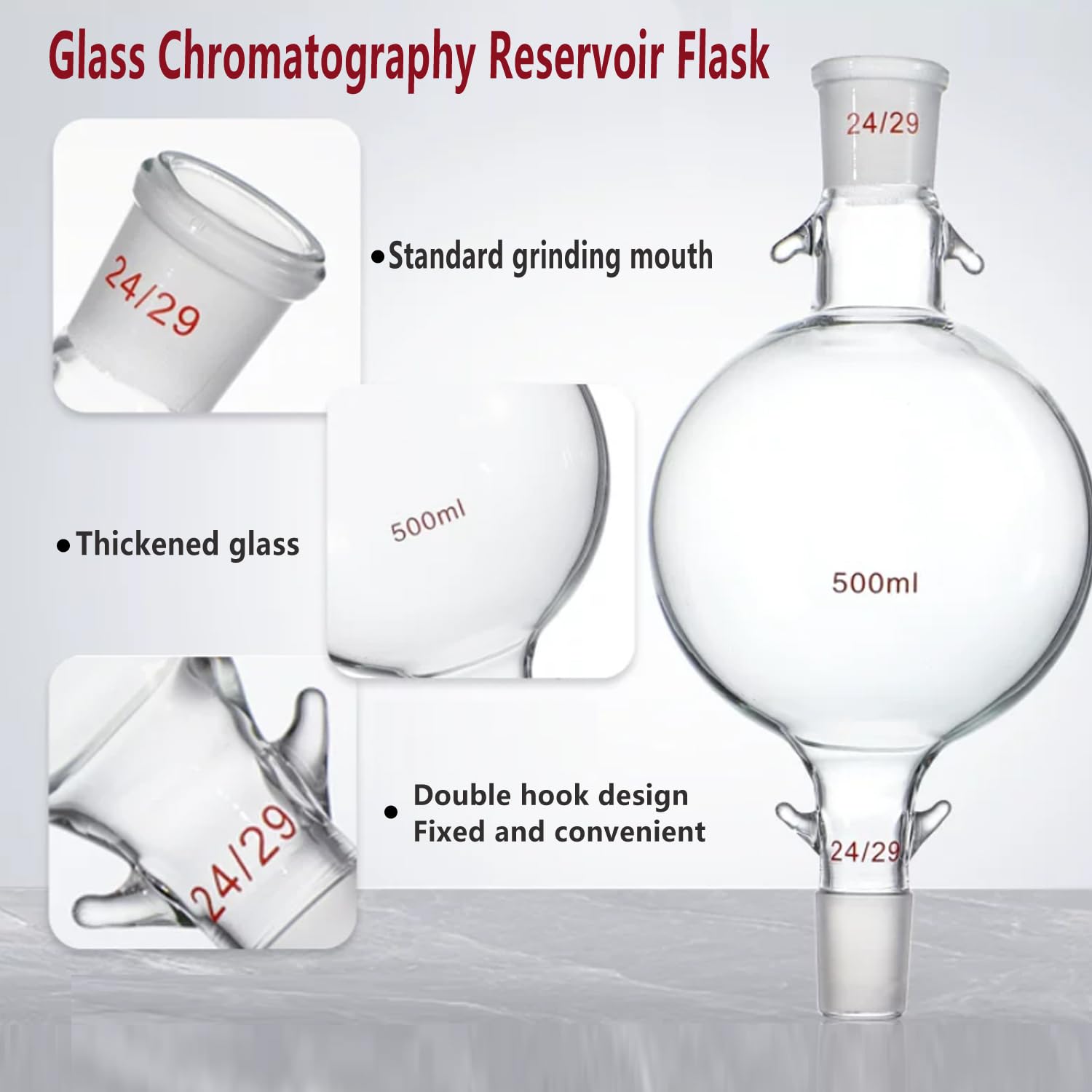 Matraz de depósito de cromatografía de vidrio de borosilicato con ganchos Botella de vidrio de destilación de vidrio de laboratorio (2000ml)