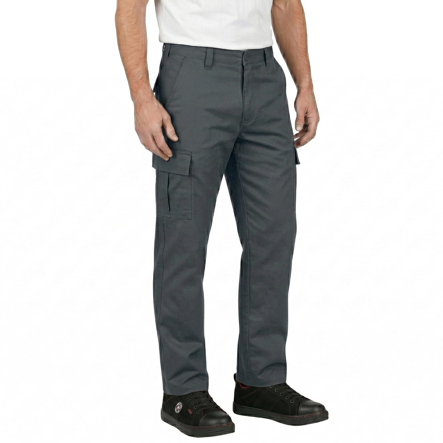 Lee Cooper Men's Cargo Trousers with Multi Pocket Easy Care Safety Workwear Pants Durable Heavy-Duty Work Trouser Regular Fit Button & Zip Closure Pant for Men Casual Wear (Grey, 36W / 31L)