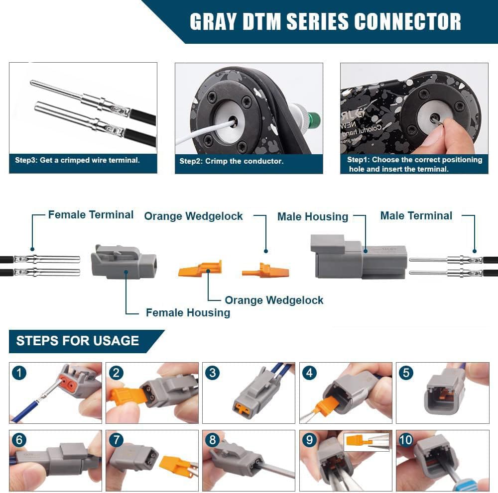 MACHSWON 2 Pin 8 Sets Waterproof Electrical Wire Connectors with Size 20 Solid Contacts 20-22AWG 16 works ST6330-201 Deutsch DTM Automotive Electrical Connectors Kit for Truck - Image 2