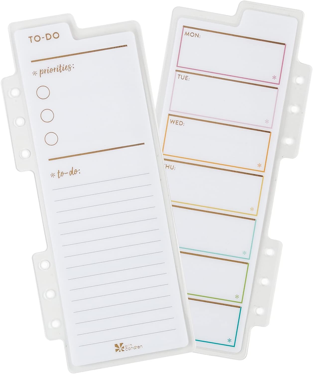 A5 Ring Agenda Dashboard - to Do List. Double-Sided Layout. Wet-Erase. Metallic Accents. Daily and Weekly Organizer. Fits All A5 Six Ring Agendas by Erin Condren.
