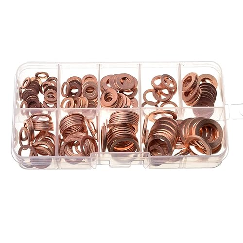 Miniatura 5 de Juego surtido de 200 arandelas de sellado métricas de cobre de 9 tamaños, juego de enchufe de sumidero de anillo plano, junta de sellado de aceite,