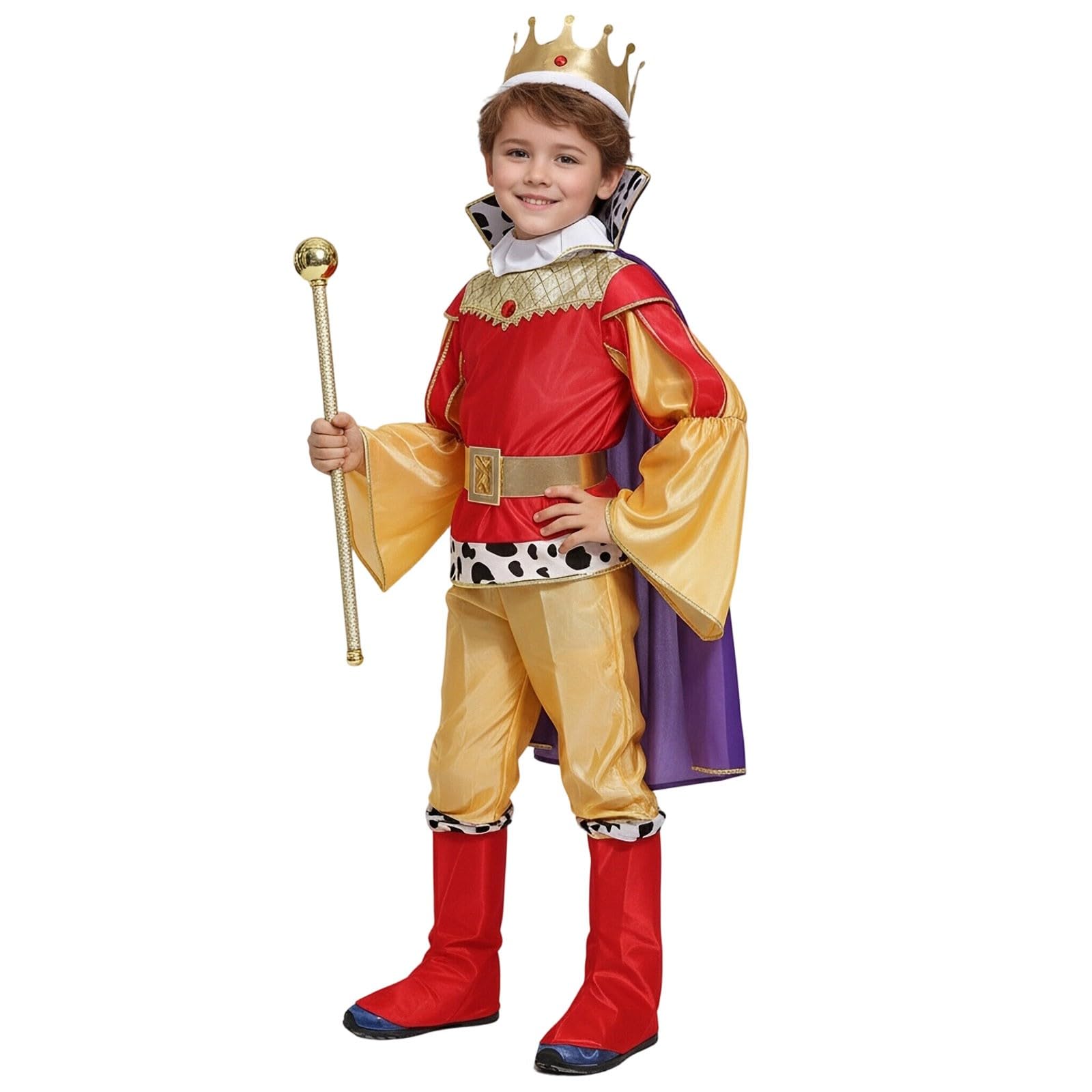 MaNMaNing Costume Carnaval Enfant Garcon Roi Cape Sceptre Cosplay Médiéval Fête Anniversaire Spectacle Tenue Empire Royal Costume Enfant Garcon 3 13 Ans