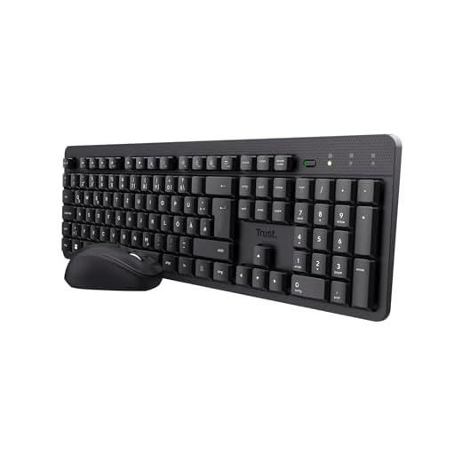 Trust Ymo II Leise Tastatur Maus Set Kabellos Deutsches QWERTZ Layout, Flachen Tasten, Spritzwassergeschützt, Beidhändig Funkmaus 800-1600 DPI, EIN USB-Empfänger, für PC, Computer, Laptop, Mac
