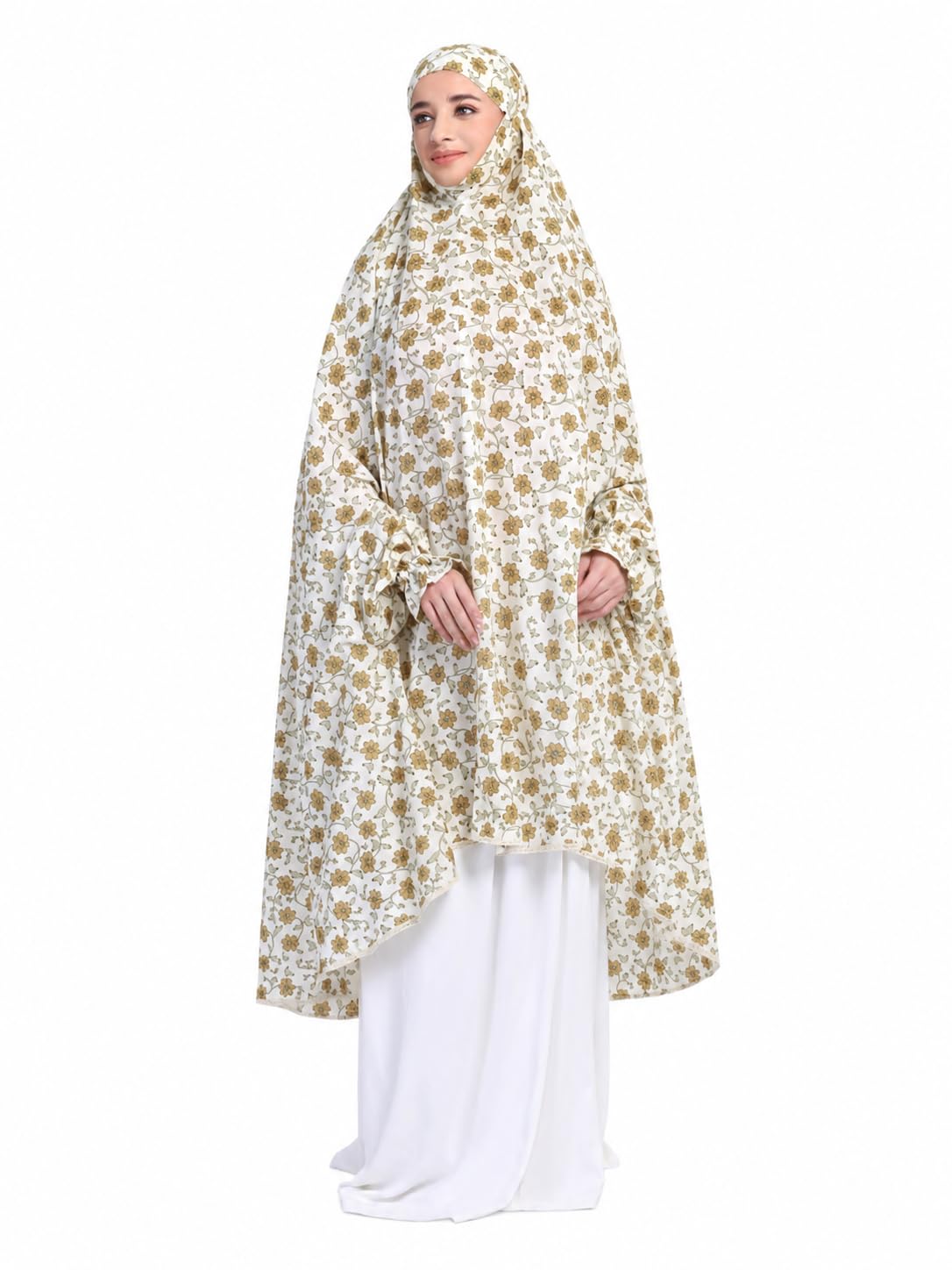 ANA Maryam Beige Floral Prayer Dress – Pure Cotton Namaz Makhna with Tie Knot | Lightweight, Breathable for Hajj, Umrah & Salah-image-7
