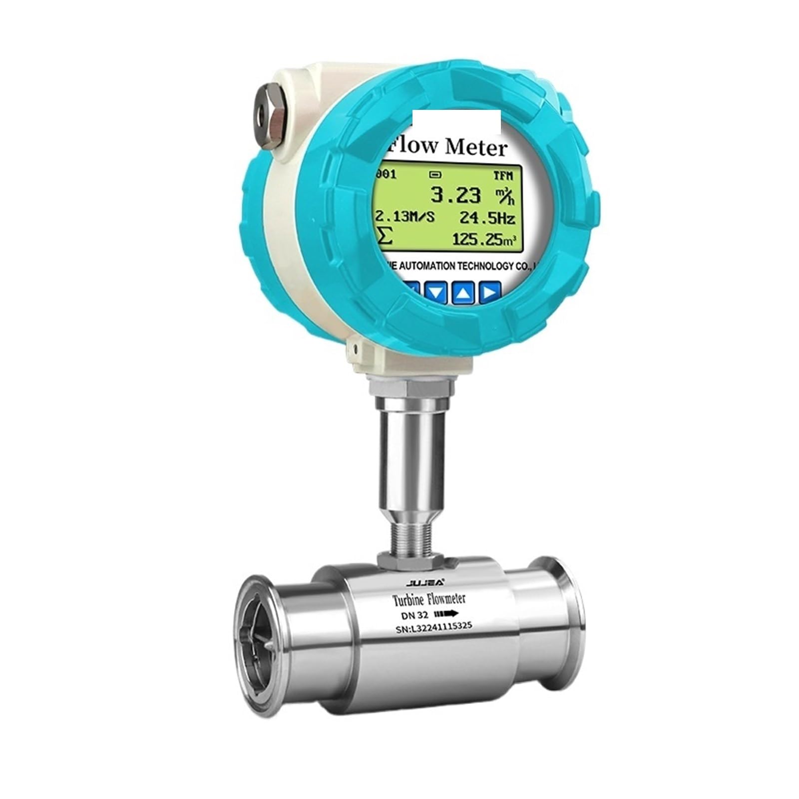 Water Flow Meter, Turbine Flow Meter Clamp 1 2 Inches 4-20mA Pulse Modbus Diesel Oil Flowmeter(DN15-4-20mA-SS316)