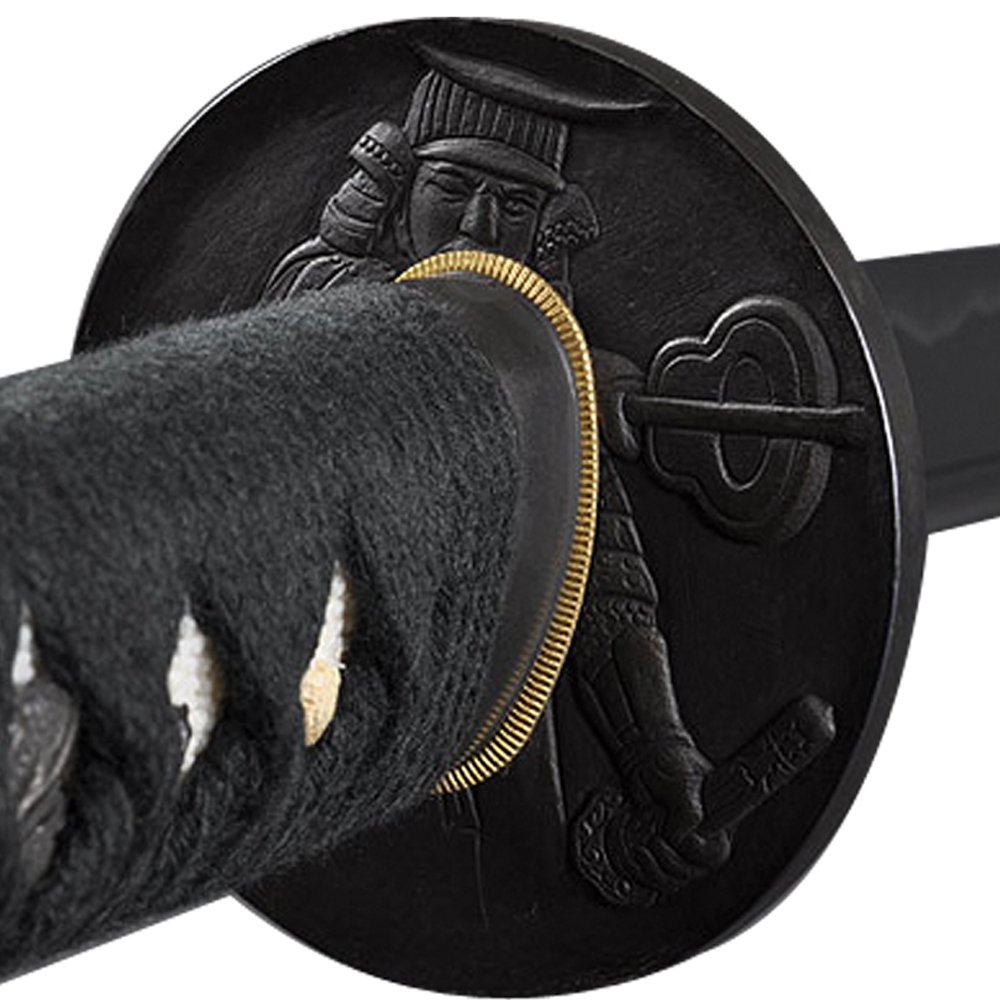 Handmade Sword - Japanese Samurai Katana Swords, Practical, Hand Forged, 1045 Carbon Steel, Heat Tempered, Full Tang, Sharp, Warrior Tsuba, Black Wooden Scabbard