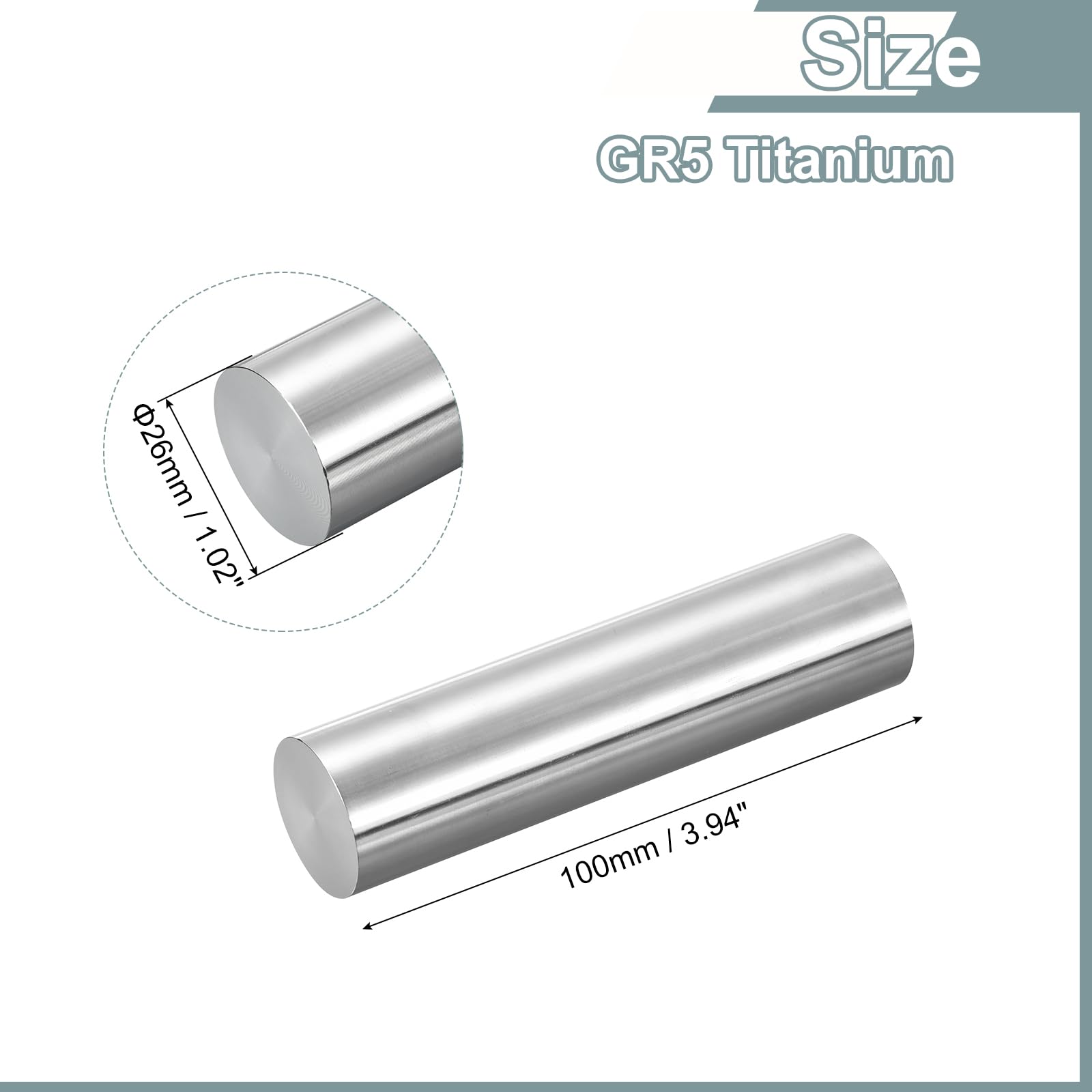 QUARKZMAN 1 Pezzo Asta In Titanio GR5 Diametro 26mm 1.02" Lunghezza 100mm 3.94" Barra Rotonda Solida Lega Titanio TC4 Per Modellismo Aerei Auto Navi DIY Lavorazione Metalli