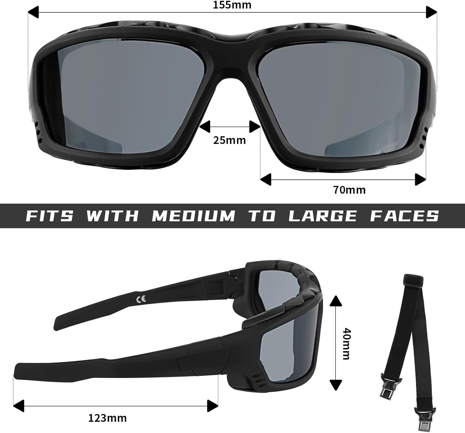 Anti-Fog Safety Motorcycle Riding Sunglasses Foam padded Goggle, Dustproof, Windproof, Hunting, Hiking, Golfing - Image 2