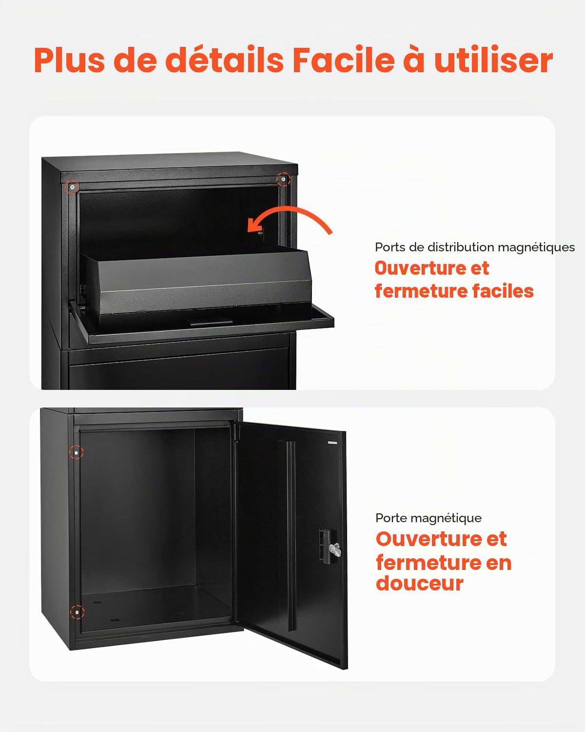 VEVOR Boîte à Colis 500x398x980 mm Boîte aux Lettres en Acier Galvanisé, Verrouillable à Clés, avec Conception Antivol, Résistante aux Intempéries, Dépôt Colis pour Extérieur, Maison, Bureau, Noir
