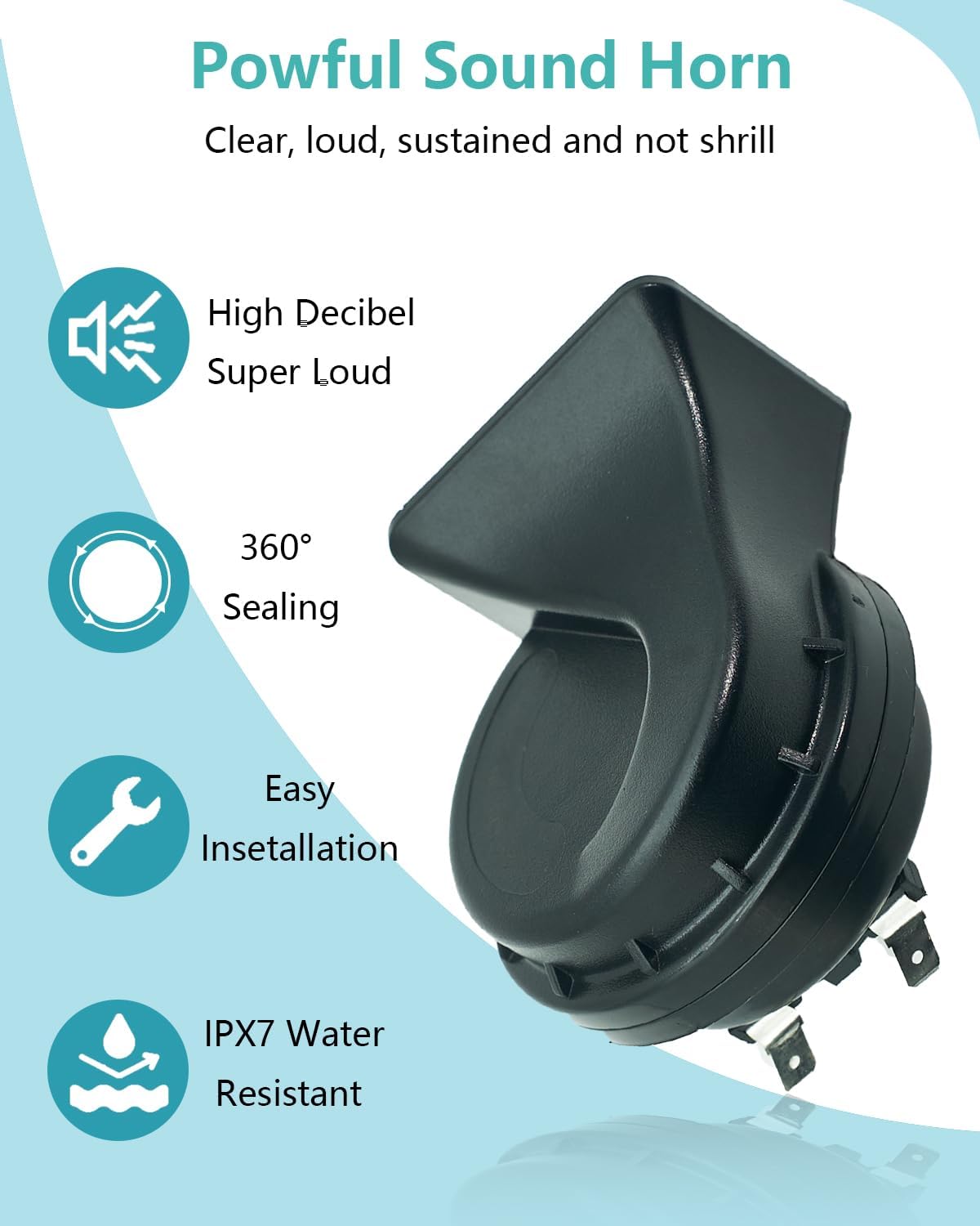 NEOGET Car Horn 12V Low Tone 410Hz, Loud Waterproof Electric Single Bass Pitch Horn, 128dB Universal Fit 12 Volt Vehicle Auto Trucks Motorcycle Replacement (Black Low Tone)