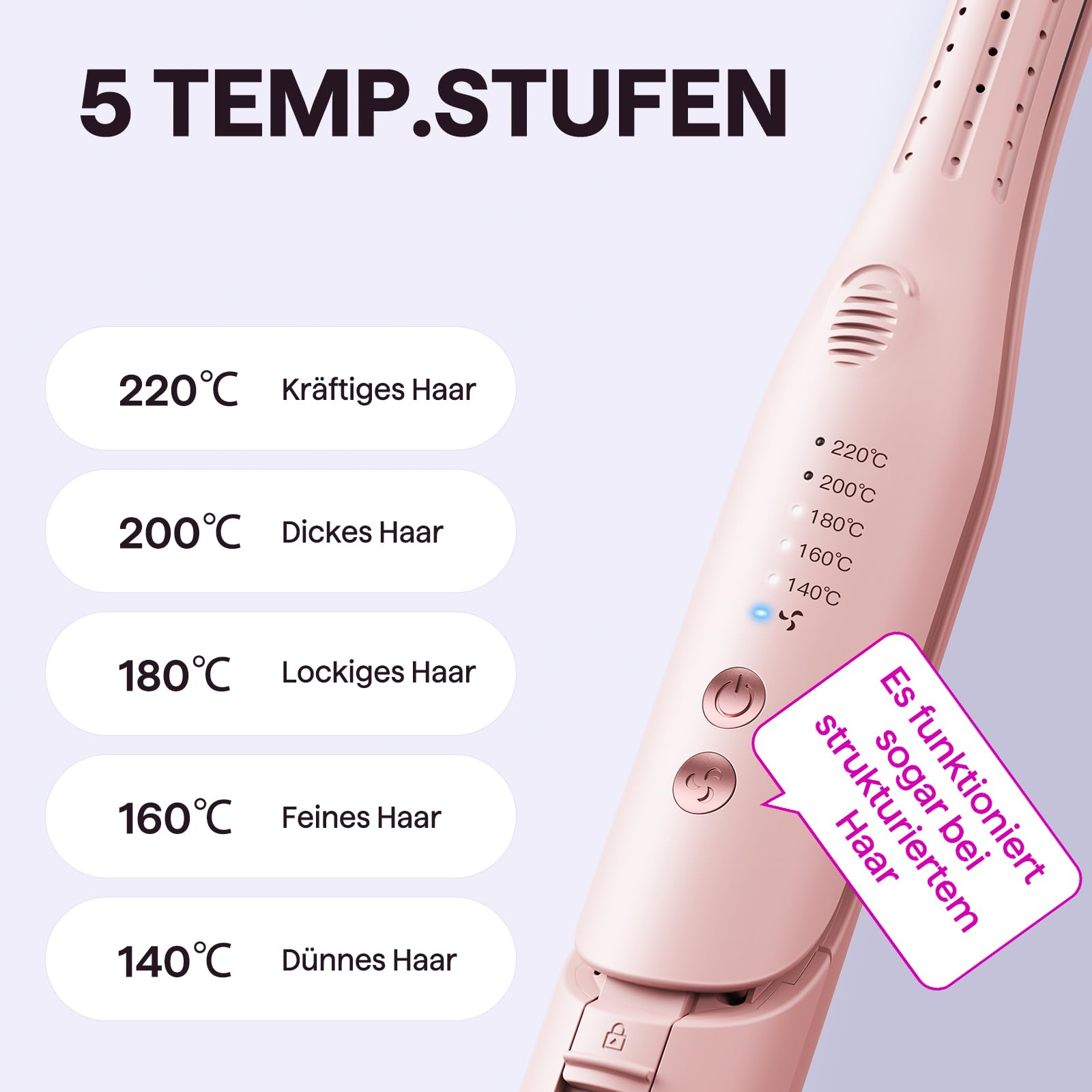 Wavytalk Cool Curl Pencil Lisseur Cheveux, Boucleur à Cheveux et Mini Lisseur Cheveux Court 3 en 1 avec air froid 360°, pour frange, racines et boucles