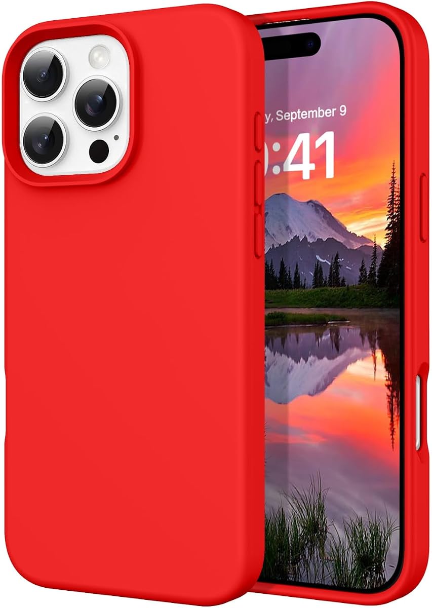 DOMAVER Funda para iPhone 16 Pro Max 6.9 '' Silicona Líquida Suave Gel Suave Forro de Microfibra Funda de Cojín Fundas Protectoras a Prueba de Golpes Compatible con iPhone 16 Pro Max - Rojo