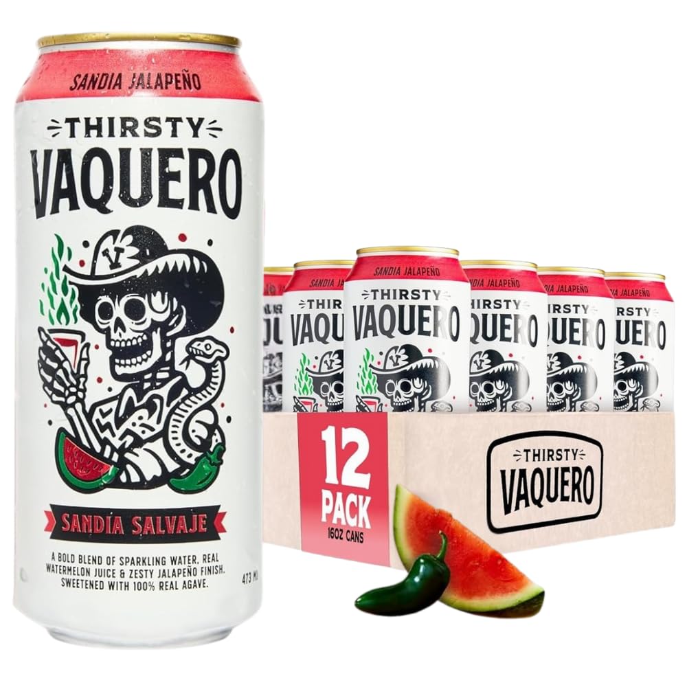 Thirsty Vaquero, Watermelon Jalapeño Flavored soda (Sandia Salvaje), Mexican-inspired soda, Real Fruit Juice & Savory Spices, Made with Organic Agave,
