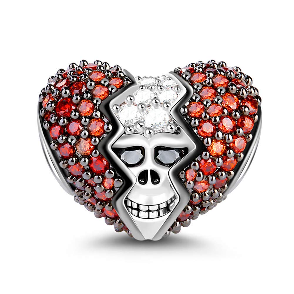 GNOCE Skull Charm Bead Silver Pendant Dangle Charms fit Bracelet/Necklace Jewelry Gift for Women Men
