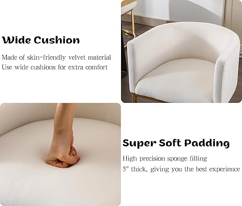 Miniatura 4 de Juego de 4 sillas de comedor de terciopelo modernas tipo barril con brazos con marco dorado, sillas de cocina tapizadas de 18.5 pulgadas de ancho