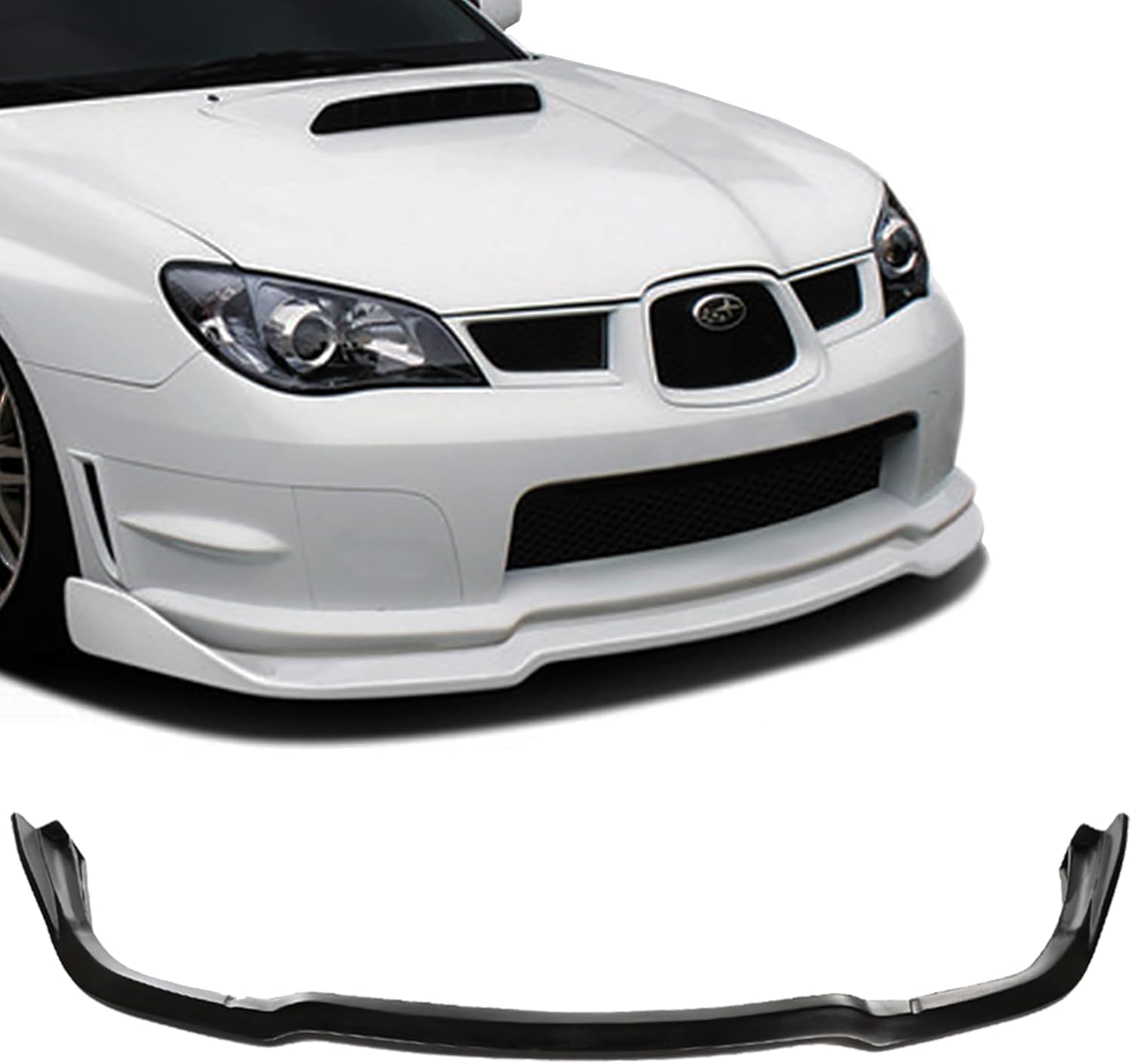 Compatible with/Replacement for Front Bumper Lip, CS2 Style PU Front Lip Spoiler Black, Fits 2006 2007 Subaru Impreza WRX STi S204 4-Door Sedan and Wagon