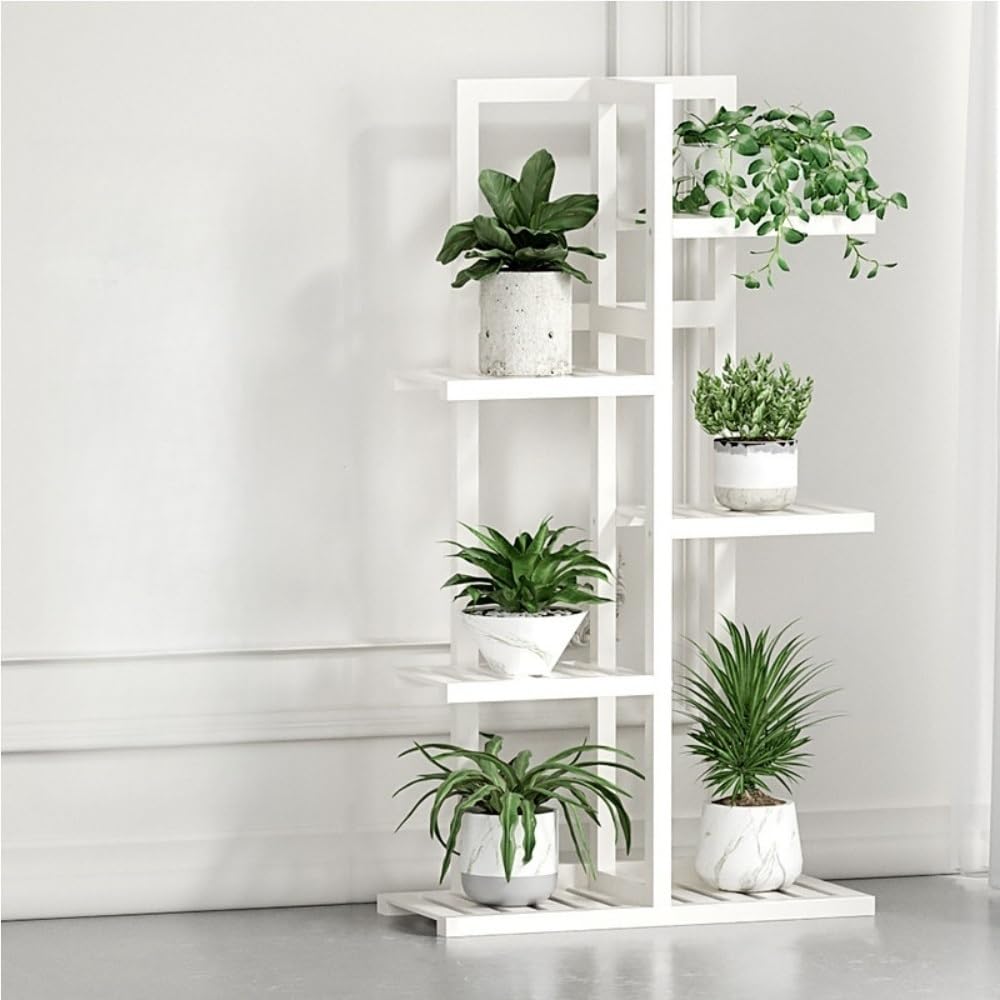 Goxyffmnv Flower Pot Rack, Plant Storage Rack, Wooden Flower Stand, Simple Plant Stand, Multi-layer Display Rack for Living Room, Balcony, Corridor(White,15.8*8.3*40.2IN)