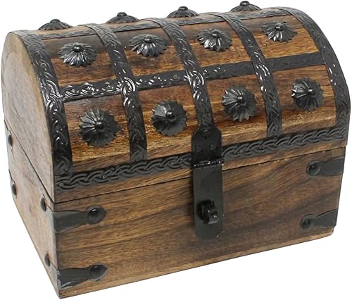 Nautical Cove Cofre del tesoro para recuerdo y joyero de madera, caja del tesoro grande (8x6x6)