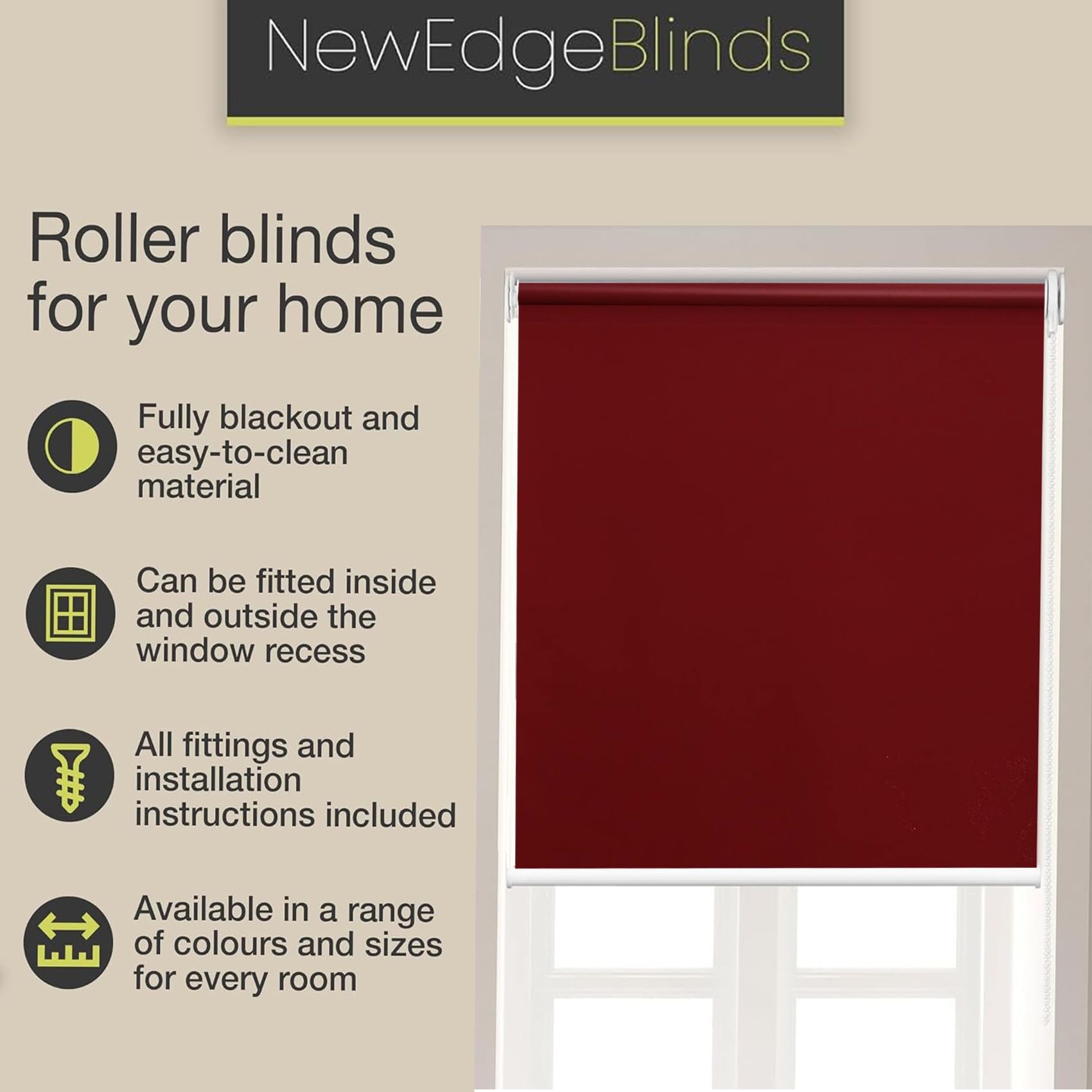 Store Enrouleur Jour Nuit sans Perçage 80 x 170 cm sans perçage Protection Contre la Vue Rideaux Occultants Thermique Kit de Montage Inclus, pour fenêtres et Portes, Rouge