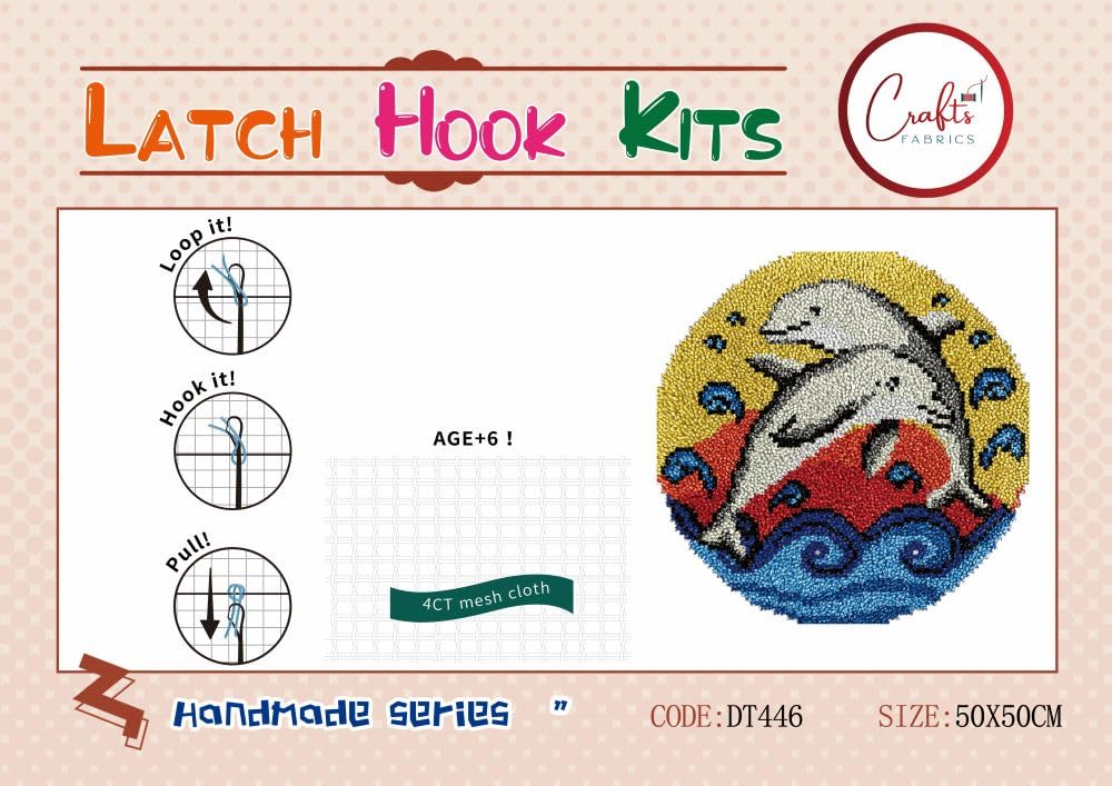 CraftsFabrics Playing Dophins Rug 60% Cotton 40% Polyester DIY Crafts Yarn Carpet Round Shape Animal Custom Latch Hook Rug Crochet Kits for Beginners Adults - Image 2