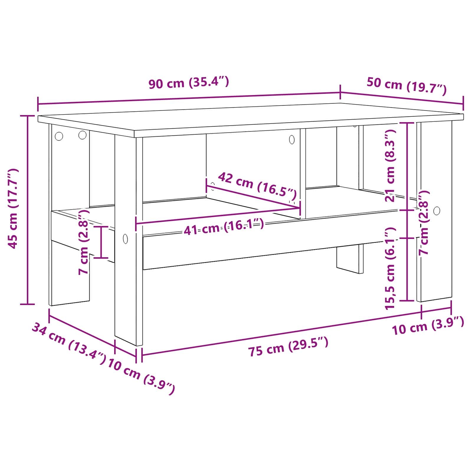 vidaXL Mesa de Café Roble Artisan 90 x 50 x 45 cm Madera de ingeniería