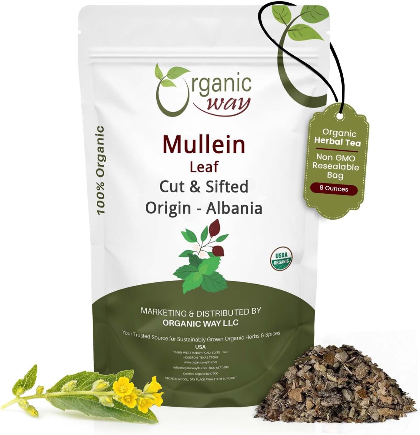 Mullein Leaf | Herbal Tea (Verbascum Thapsus) Cut & Sifted - European Wild-Harvest | Organic & Kosher Certified | Non GMO & USDA Certified | Origin - Albania (1/2LBS / 8Oz)