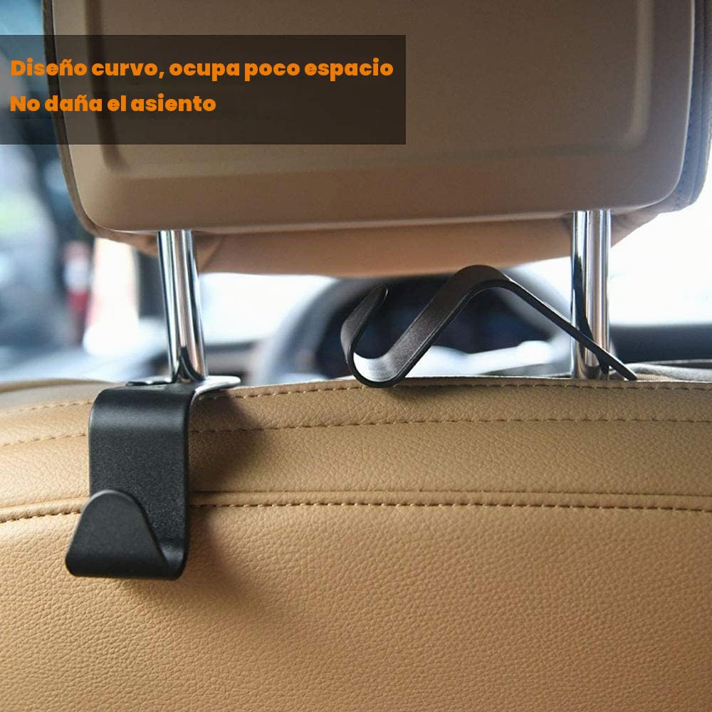 URAQT Ganchos para Asiento de Coche, 4PCS Gancho de Asiento Trasero de Coche, Ganchos para Reposacabezas de Coche, Negro Multifuncionales Accesorios Coche, para Bolsas, Monedero, Botellas de Agua