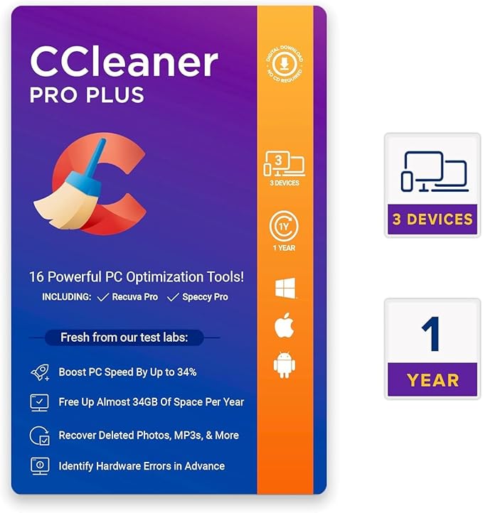 CCleaner Professional Plus (3 Devices 1 Year) (PC, Mac & Android