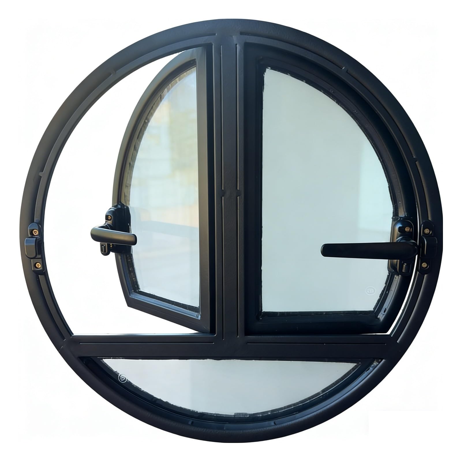 Ventana Ventana Redonda abatible de Doble Apertura empotrada con Vidrio Templado, reemplazo Decorativo para baños, Salas de Estar, hoteles y cafeterías(Black,86 cm/33.9 in)