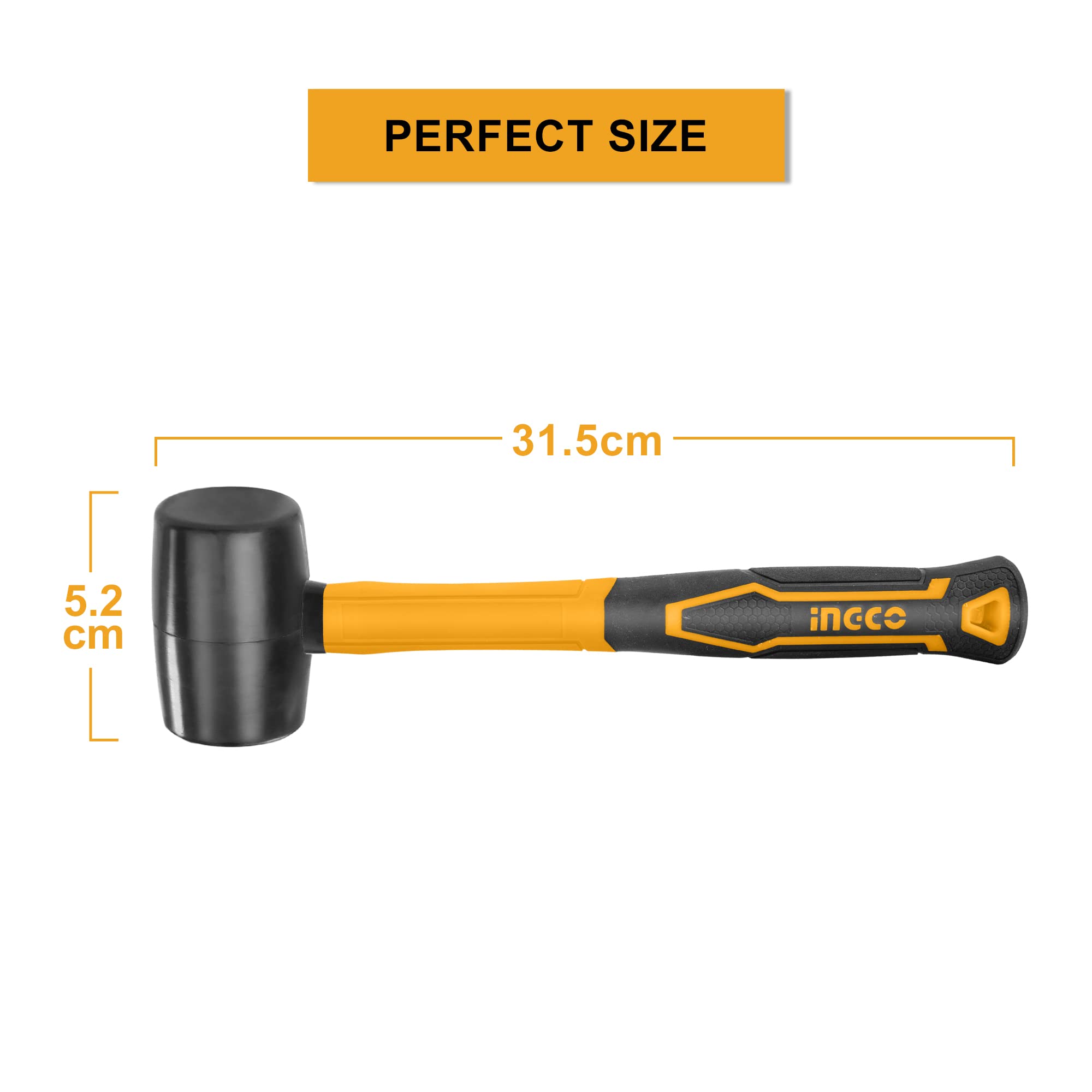 Ingco Rubber Hammer 220g, Unique Design Fiberglass Handle, Professional Rubber Hammer for Flooring, Woodworking 2