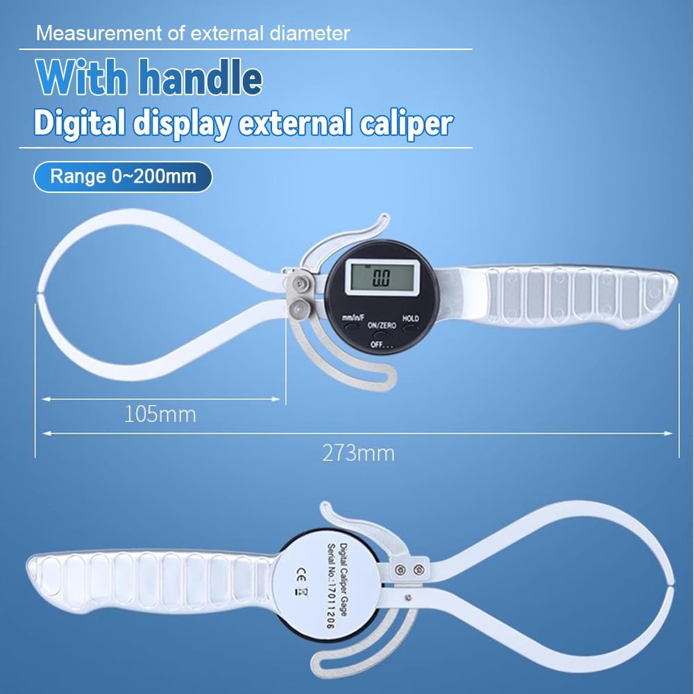 Digitaler Externer Messschieber, 0 bis 200mm Hochgenauer Außendurchmesser-Messgerät Dickenmessgerät, Großes LCD Schieblehre Digital Caliper mit Metall-Messbacken, für Metall Kunststoff Holz