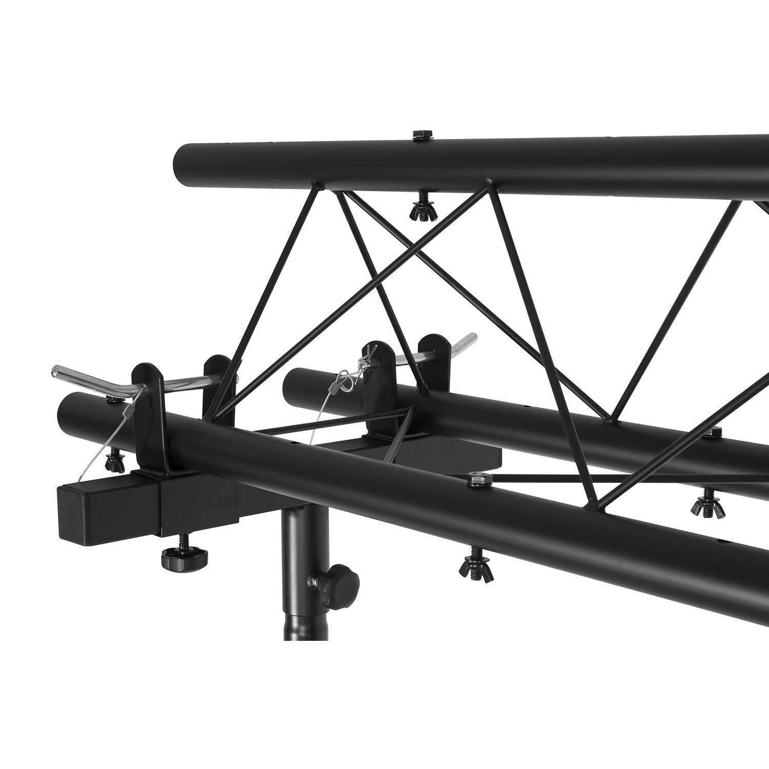 Beamz LB100T Lichtbrücke mit Traversenbalken und 2 Ständern - mobiles Traversen System max. 100 kg, DJ Stand Komplettset - 2x 1,5m 3 Punkt-Traversen, 2x Dreibein Stativ max. Höhe 4m - Schwarz