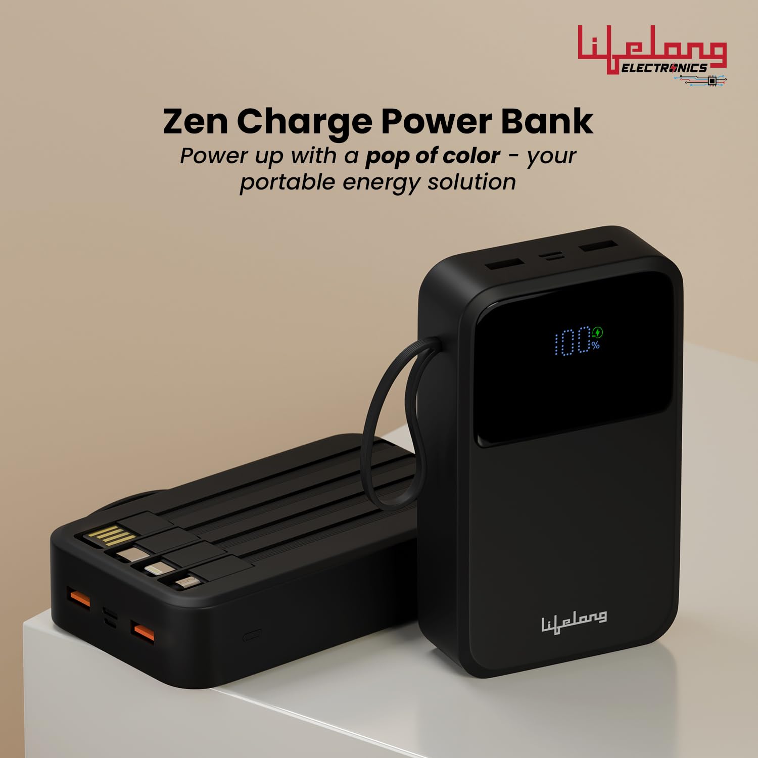 Lifelong Electronics 20000mAh 22.5W Fast Charging Power Bank | 4 Cables Attached – Type A + Type B + Type C + Lightning | for New & Old Devices | 4 Ports Available Too | Small Pocket Size Powerbank — Amazon image 2