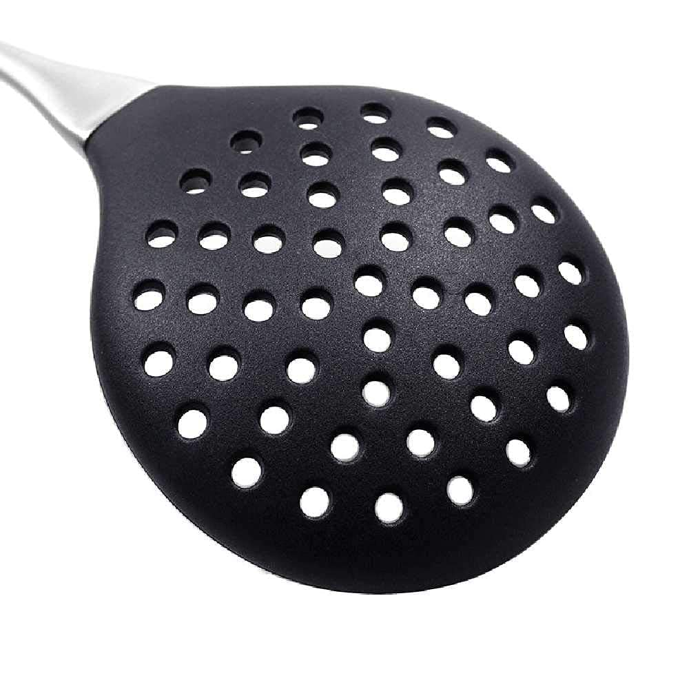 Ramkuwar Silicone Wok Skimmer Baking and Mixing Spatula Premium Slotted Spoon Scoop Strainer Colander BPA Free with Stainless Steel Handle for Non Stick Cookware 2