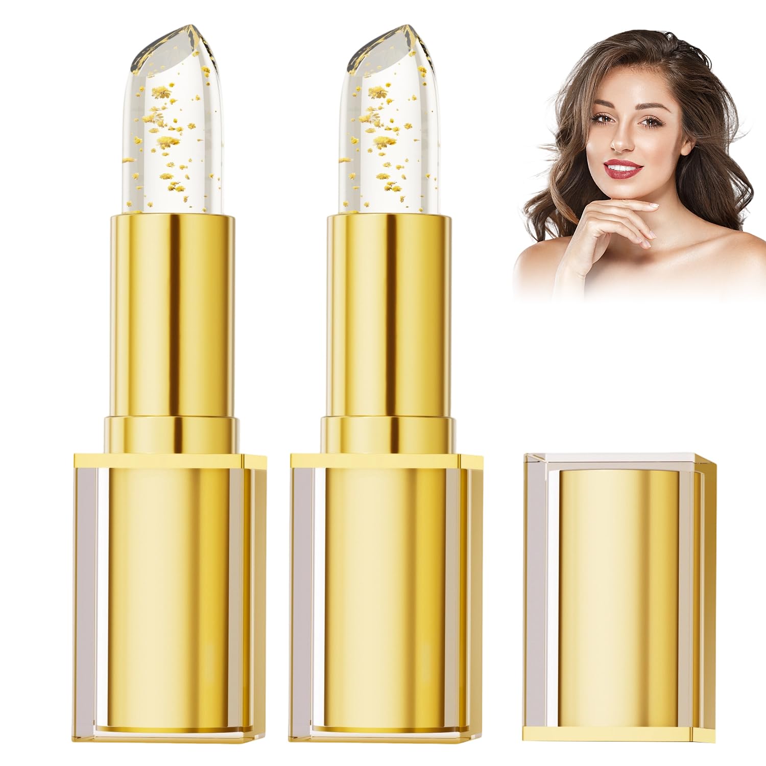 2pcs Kivora Lipstick,True Tone Ph Adjusting Lipstick,Gold Foil Clear Lip That Changes Color,Color Changing Lipsticks for Women,Long-Lasting Moisturizing Lip Glow