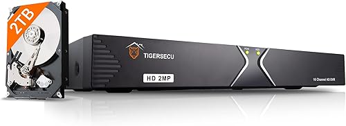 TIGERSECU Super HD 1080P H265 16 canales híbrido 4 en 1 DVR grabadora de seguridad con disco duro de 2 TB para cámaras TVIAHDCVIanalógicas de 2 MP