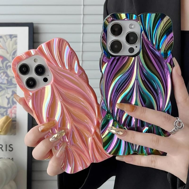 Image of Case Creation for iPhone 14 Plus Holographic 3D Shimmer Trendy Phone Case, Luxury Glossy Leaf Laser Cut Rainbow Fashion Glitter Cute Colorful Shiny Soft Mobile Cover for Apple iPhone 14 Plus (Multi)