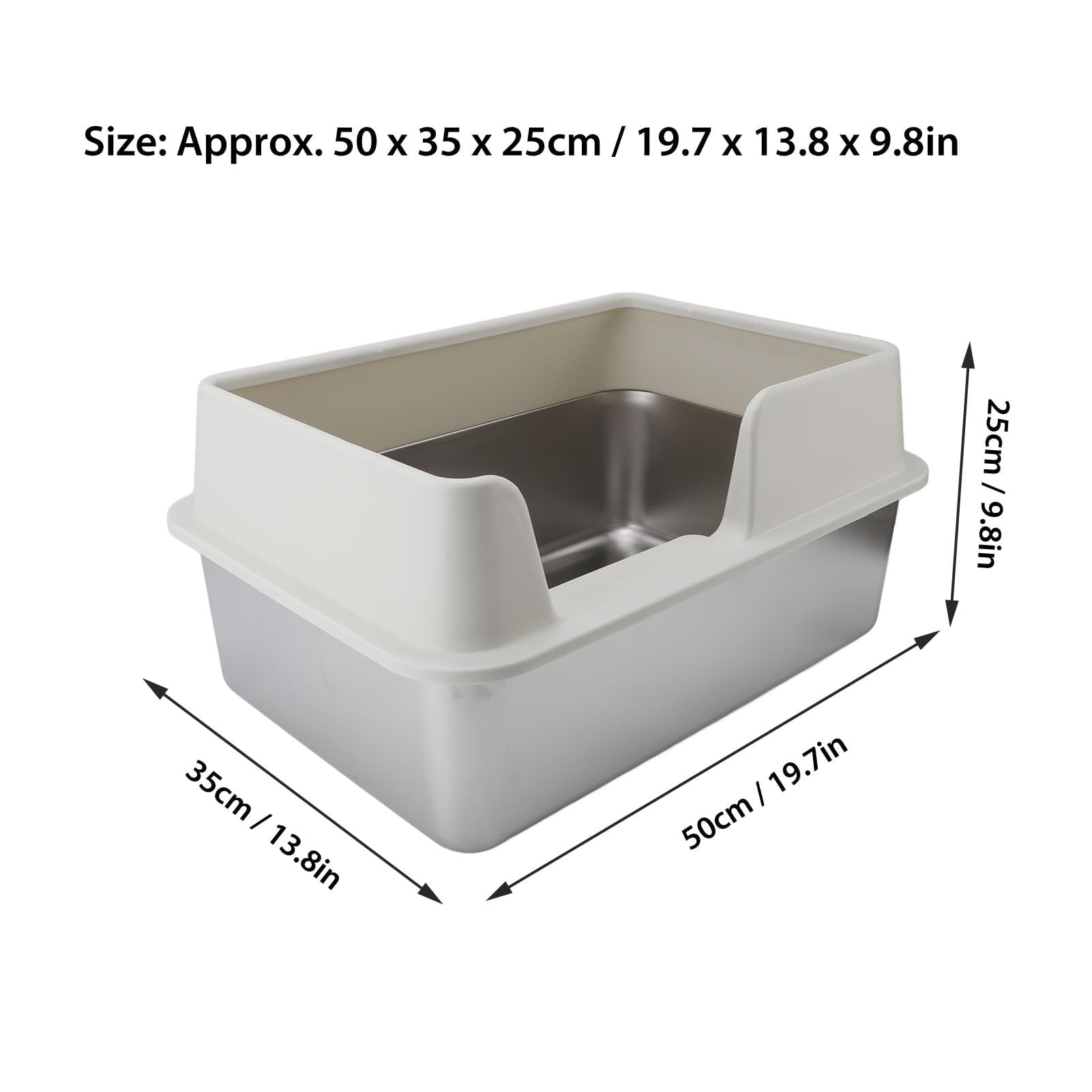 Arenero para Gatos con Pala, Arenero para Gatos Abierto XXL, sin Tapa, Arenero para Gatos de Acero Inoxidable, Arenero para Gatos Autolimpiante con Borde Alto, a Prueba de