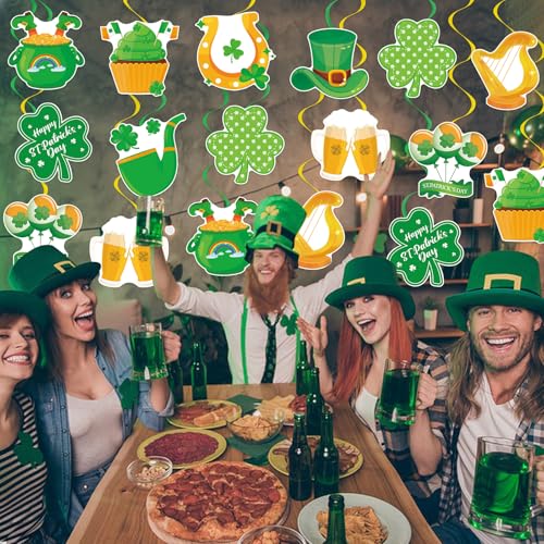 Image of 40Pcs St. Patrick's Day Hanging Swirl Decorations, Irish Lucky Shamrock Clover Ceiling Hanging Swirls St. Patrick's Day Foil Swirls Streamers for Irish Saint Patrick Party Decorations